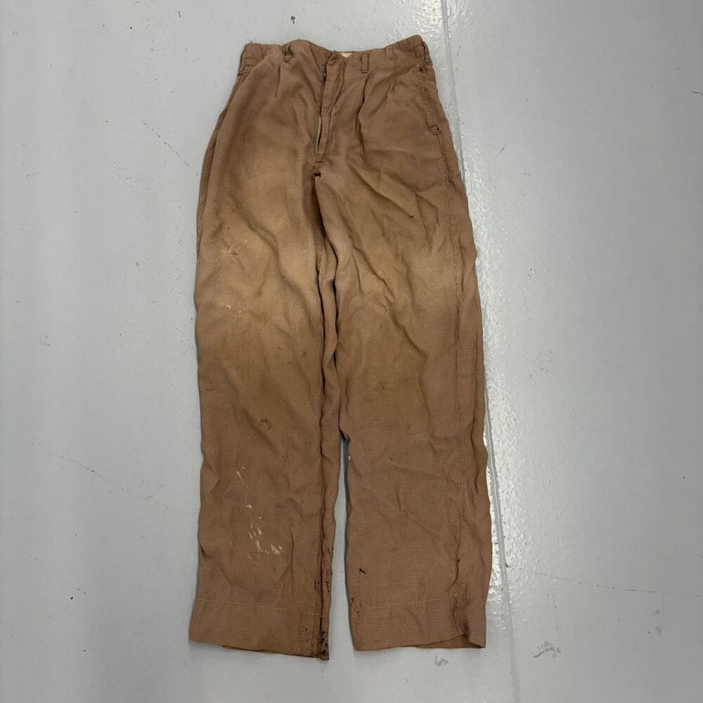 Vintage 50s Brown Rayon Pattern Drop Loop Trousers 26x28